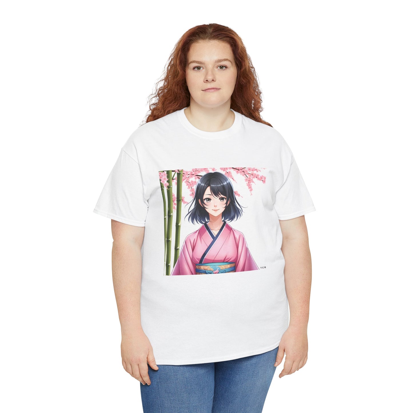 Anime Sakura Unisex Cotton Tee – Japanese Kimono Style Cherry Blossom Shirt
