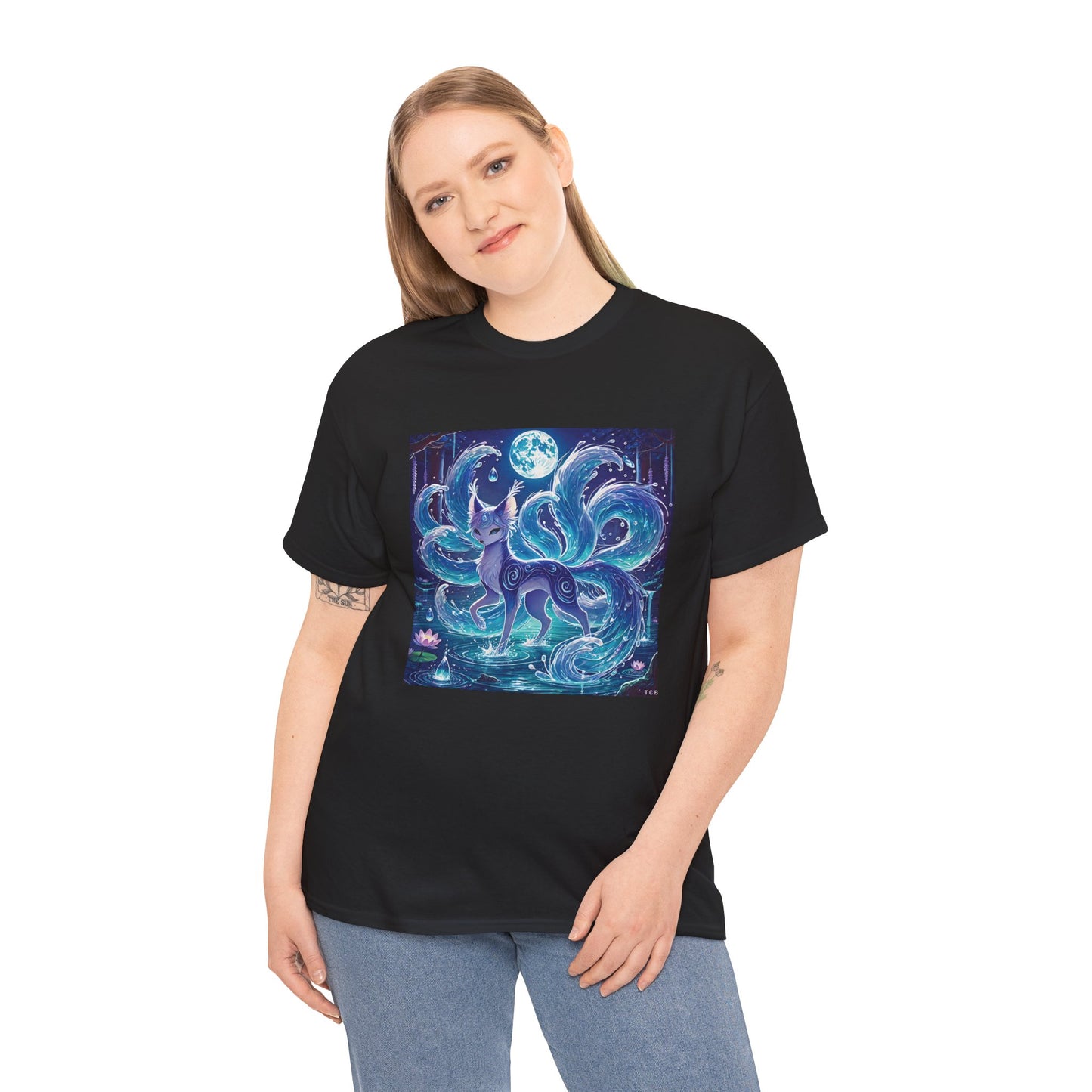 Blue Nine-Tailed Fox Tee – Mystical Anime Spirit Creature Shirt