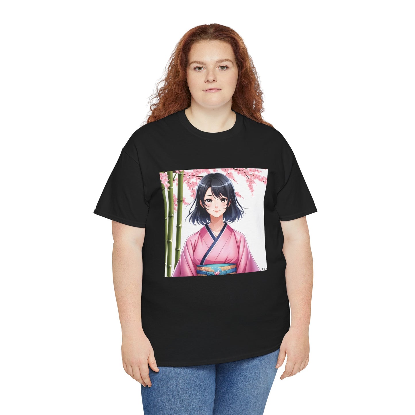 Anime Sakura Unisex Cotton Tee – Japanese Kimono Style Cherry Blossom Shirt