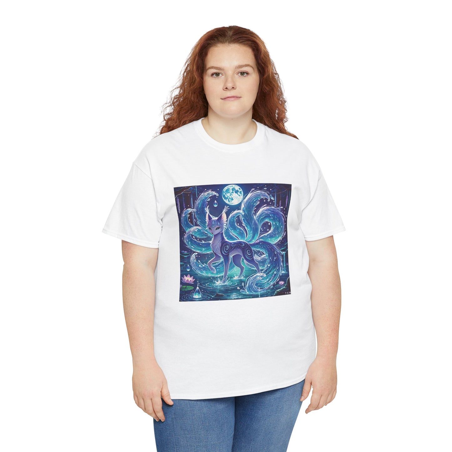Blue Nine-Tailed Fox Tee – Mystical Anime Spirit Creature Shirt