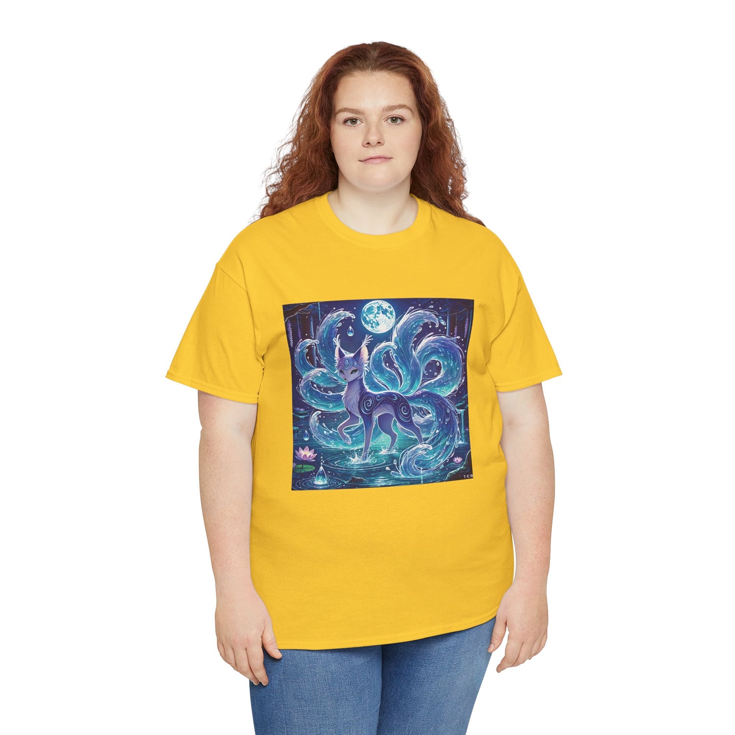 Blue Nine-Tailed Fox Tee – Mystical Anime Spirit Creature Shirt