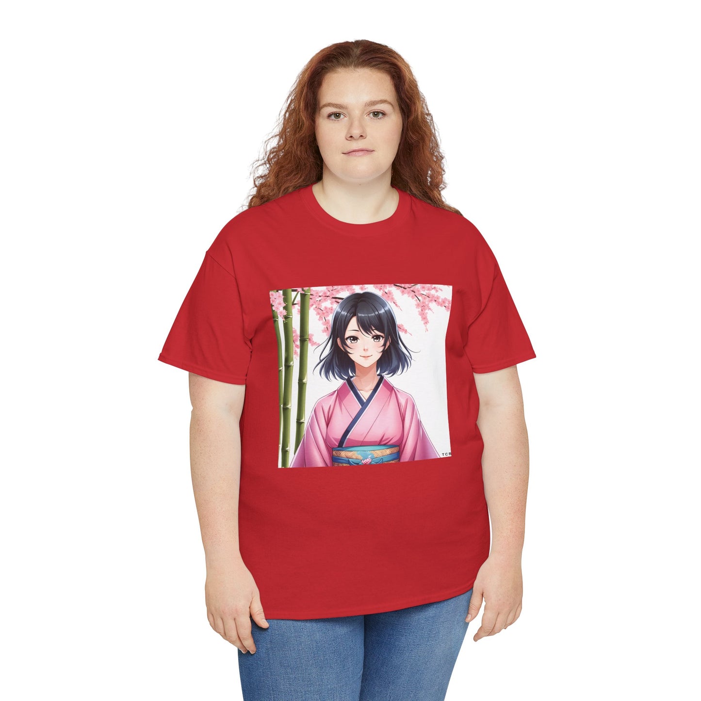 Anime Sakura Unisex Cotton Tee – Japanese Kimono Style Cherry Blossom Shirt