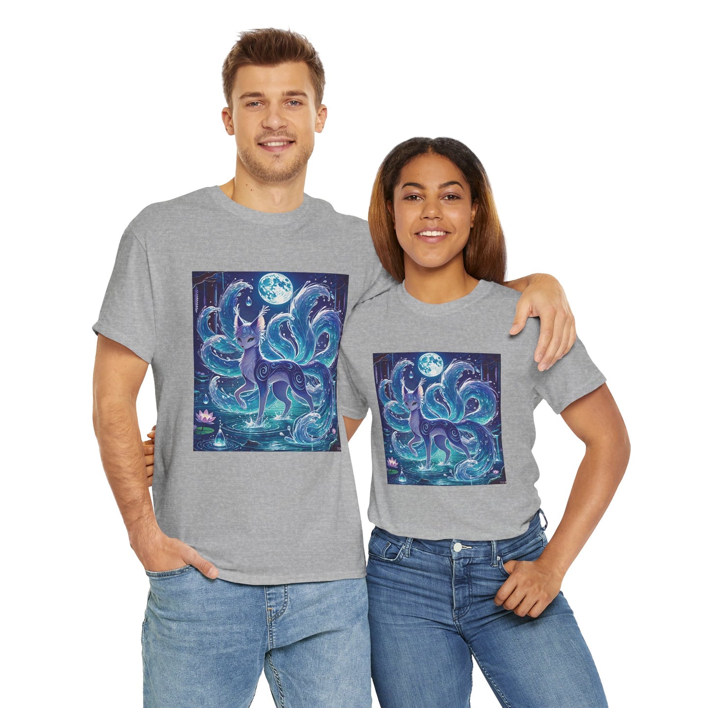 Blue Nine-Tailed Fox Tee – Mystical Anime Spirit Creature Shirt
