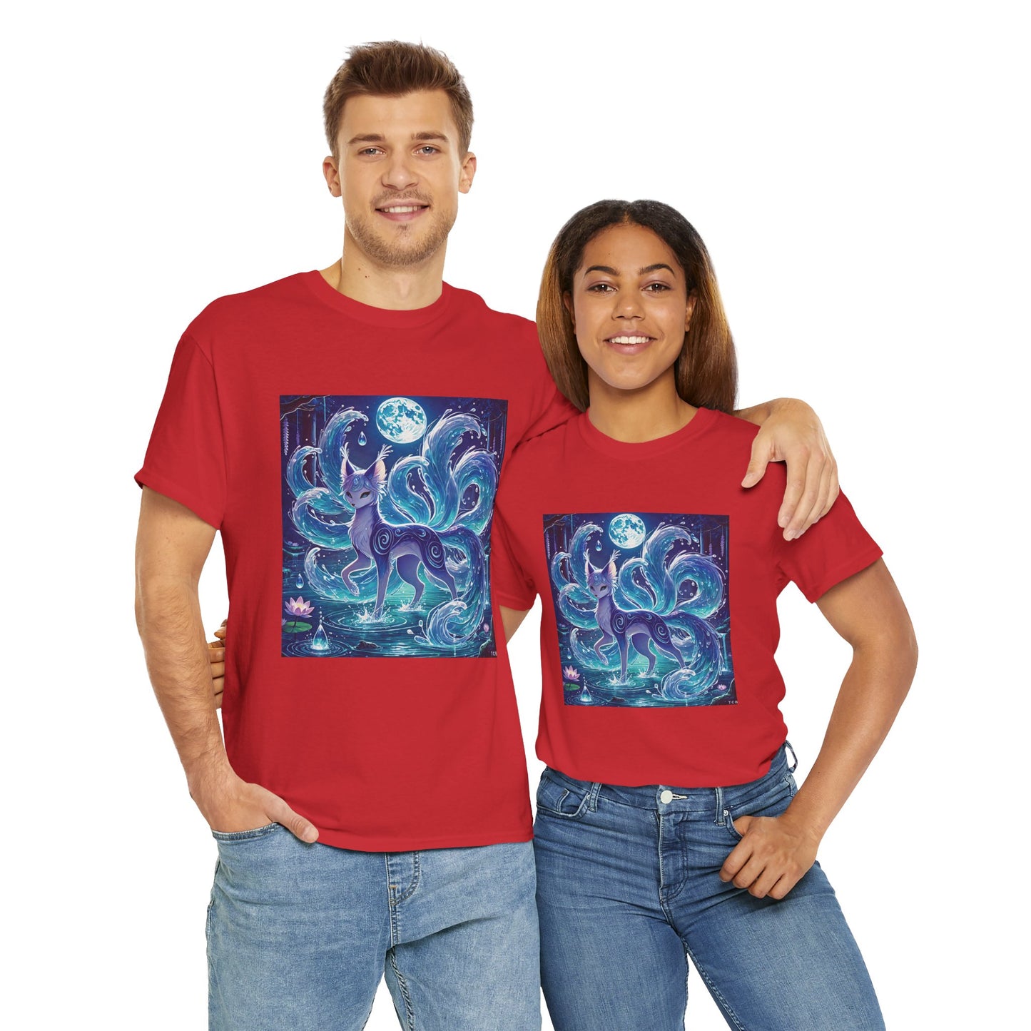 Blue Nine-Tailed Fox Tee – Mystical Anime Spirit Creature Shirt