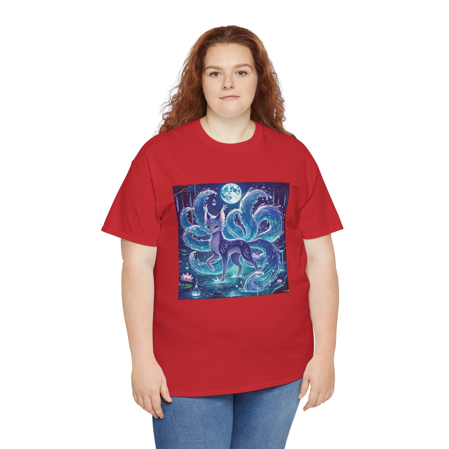 Blue Nine-Tailed Fox Tee – Mystical Anime Spirit Creature Shirt