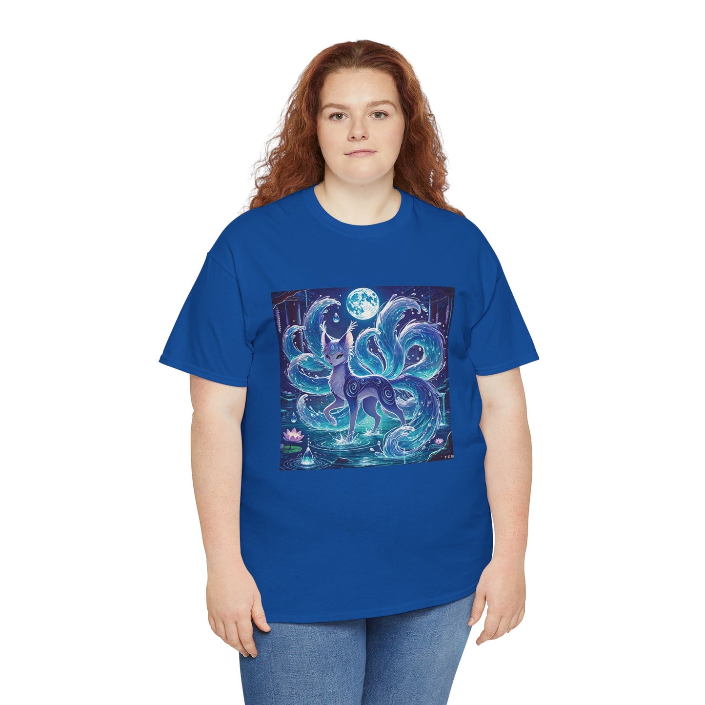 Blue Nine-Tailed Fox Tee – Mystical Anime Spirit Creature Shirt