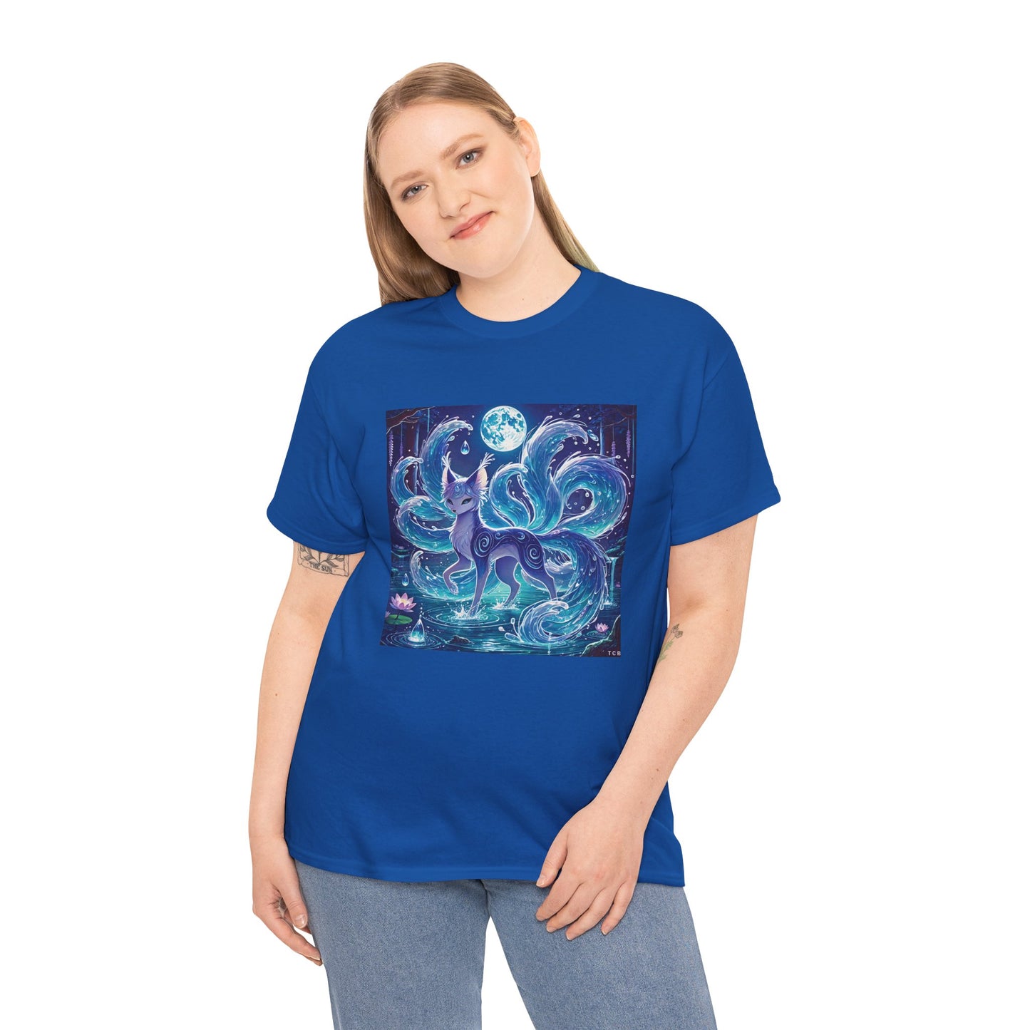Blue Nine-Tailed Fox Tee – Mystical Anime Spirit Creature Shirt
