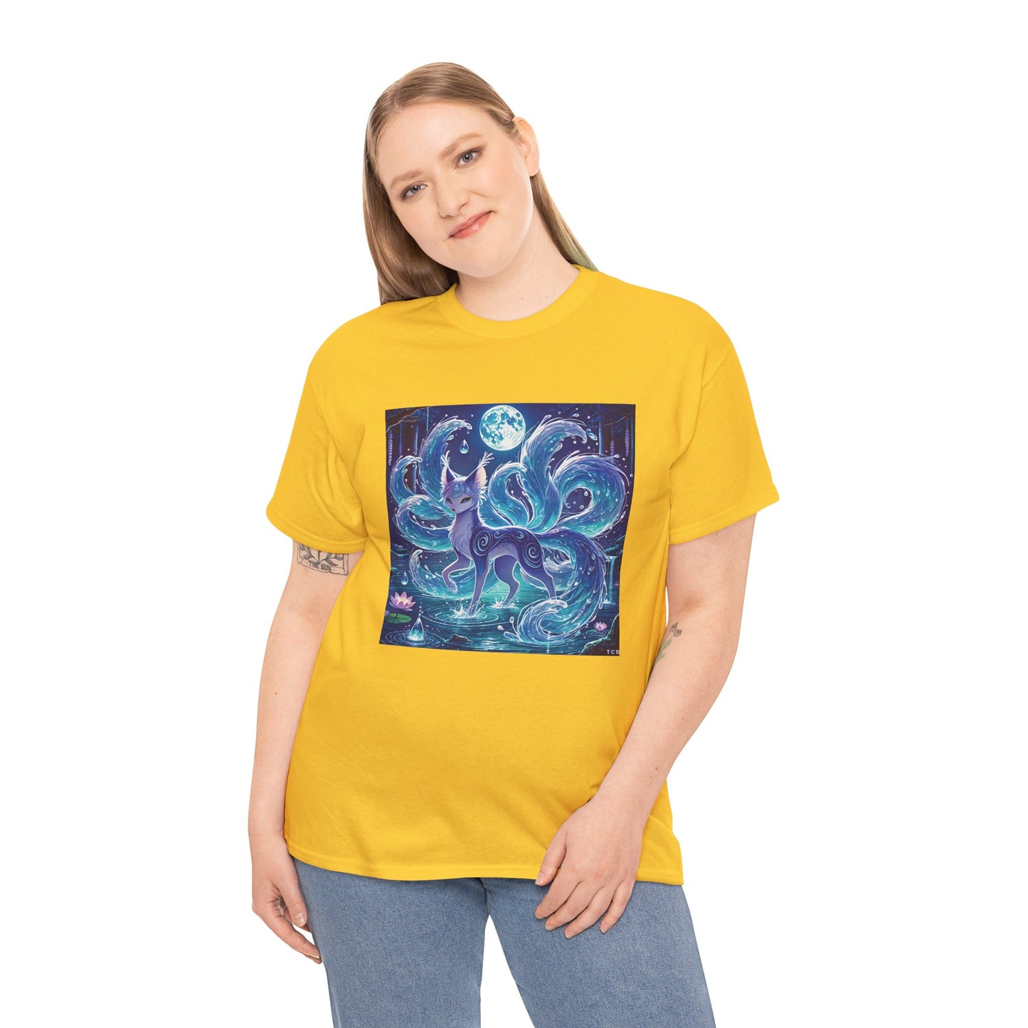 Blue Nine-Tailed Fox Tee – Mystical Anime Spirit Creature Shirt