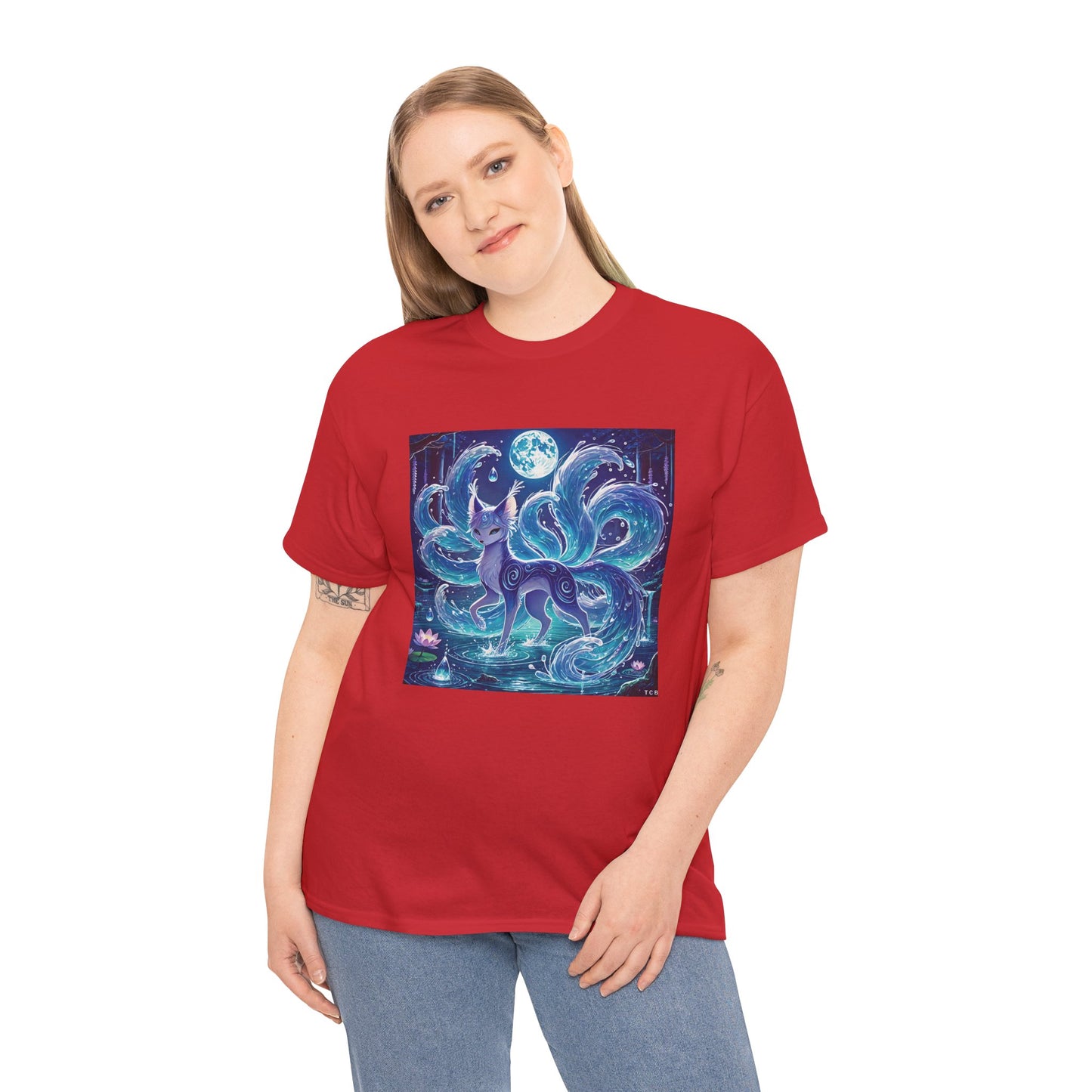 Blue Nine-Tailed Fox Tee – Mystical Anime Spirit Creature Shirt