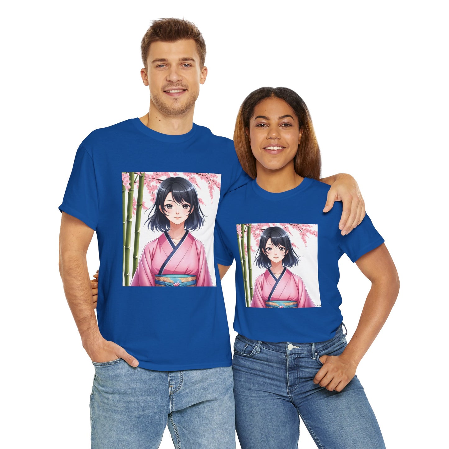 Anime Sakura Unisex Cotton Tee – Japanese Kimono Style Cherry Blossom Shirt