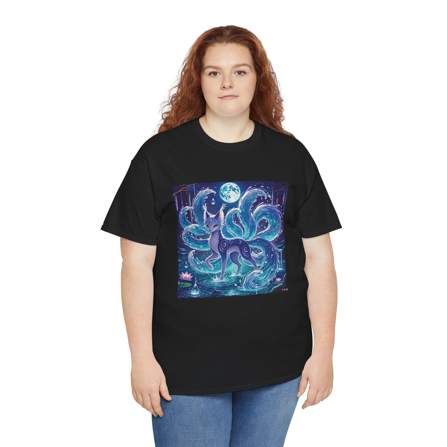 Blue Nine-Tailed Fox Tee – Mystical Anime Spirit Creature Shirt