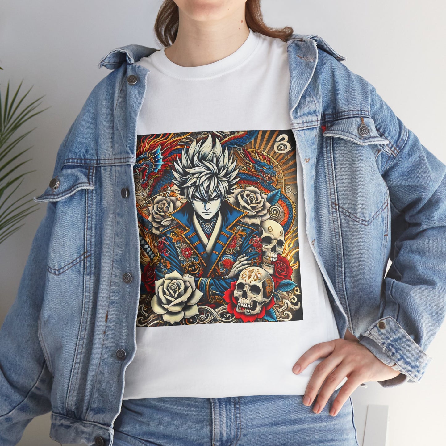 Anime Pirate Unisex Tee with Skulls and Roses Design