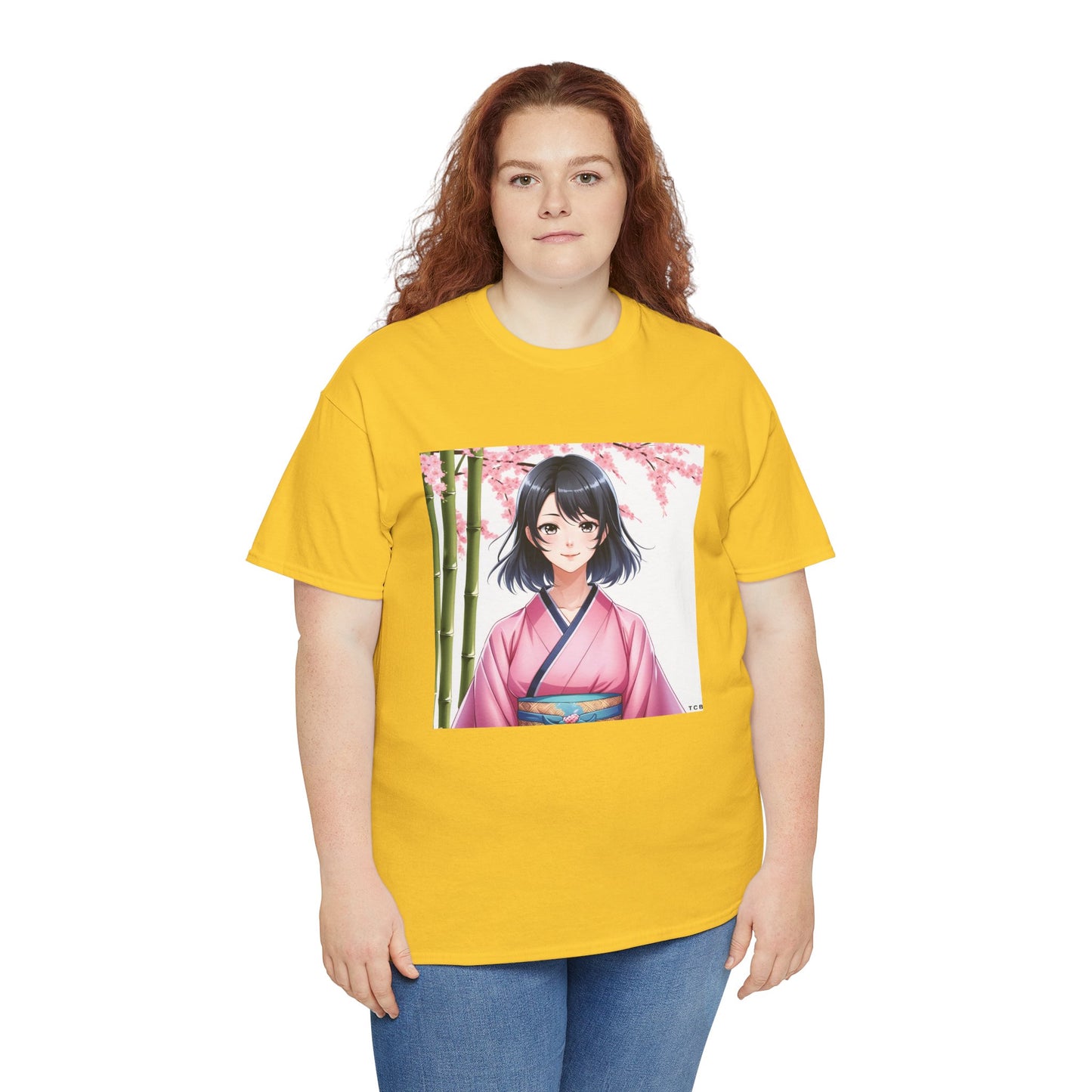 Anime Sakura Unisex Cotton Tee – Japanese Kimono Style Cherry Blossom Shirt