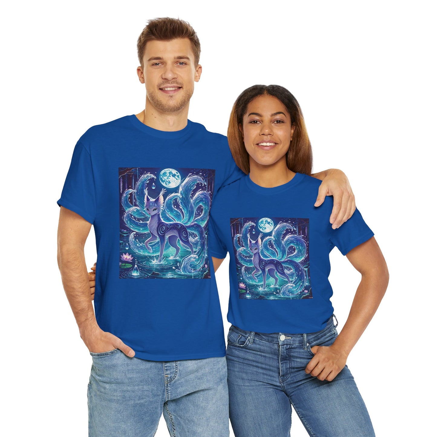 Blue Nine-Tailed Fox Tee – Mystical Anime Spirit Creature Shirt
