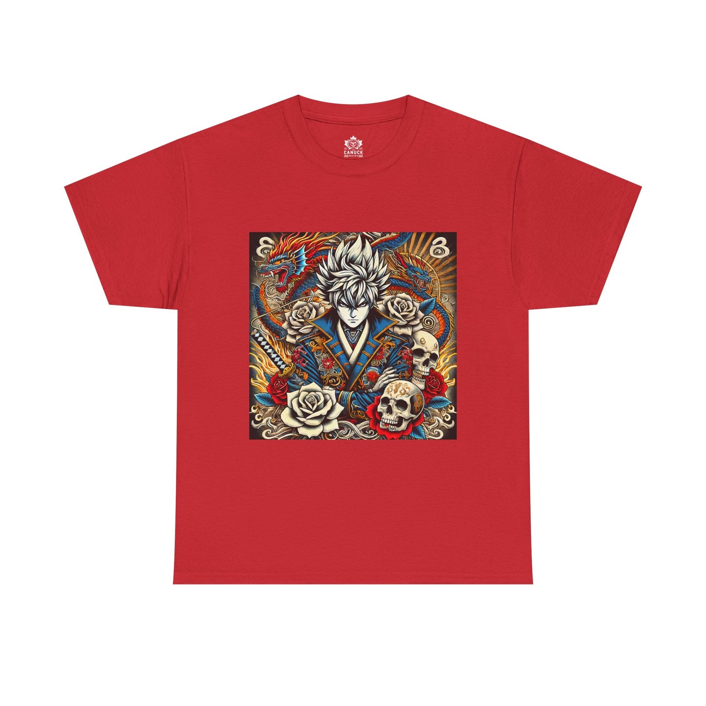 Anime Pirate Unisex Tee with Skulls and Roses Design