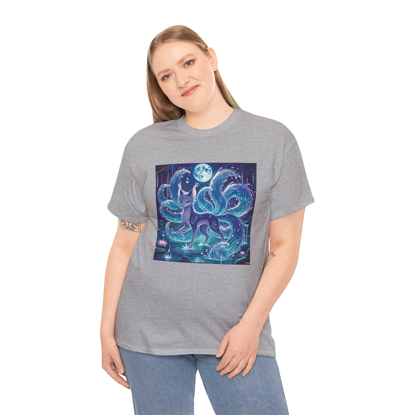 Blue Nine-Tailed Fox Tee – Mystical Anime Spirit Creature Shirt