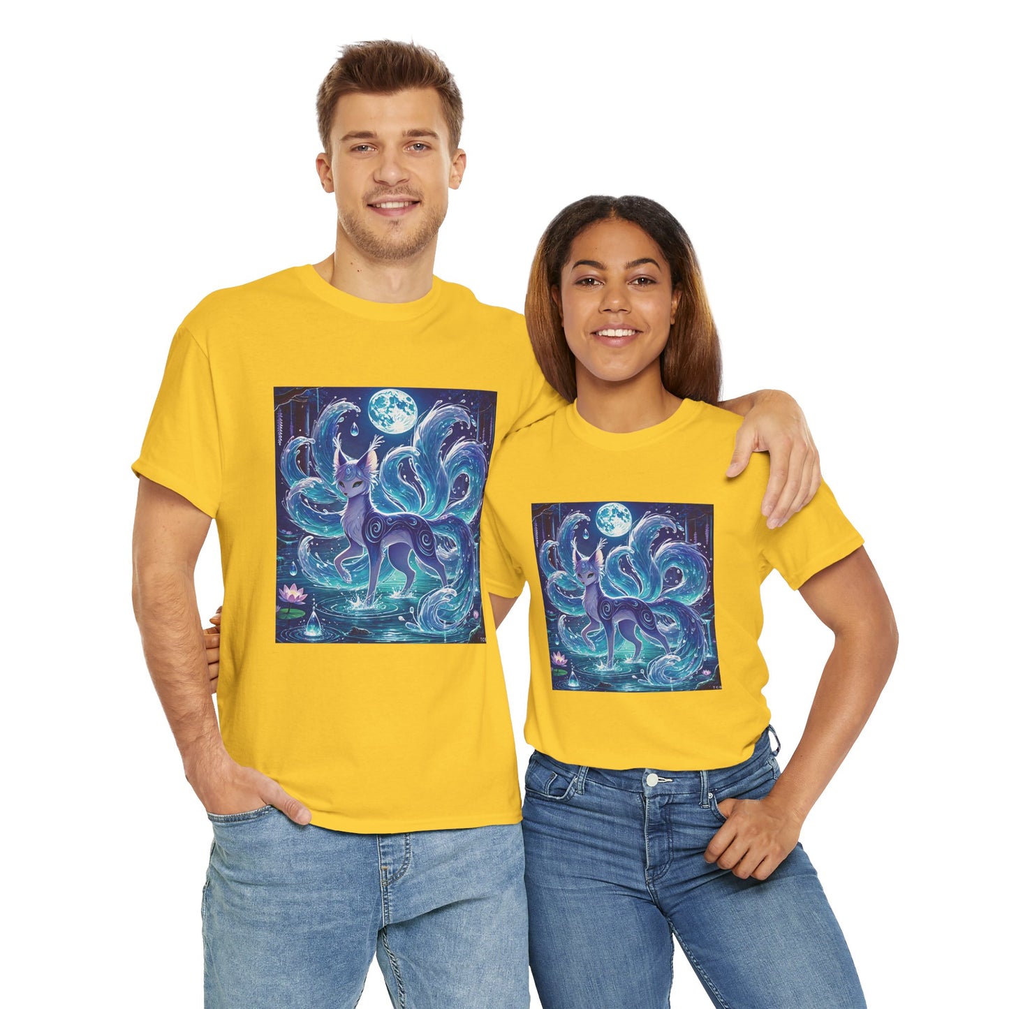 Blue Nine-Tailed Fox Tee – Mystical Anime Spirit Creature Shirt