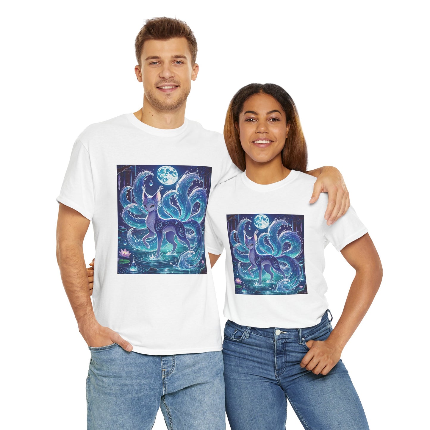 Blue Nine-Tailed Fox Tee – Mystical Anime Spirit Creature Shirt