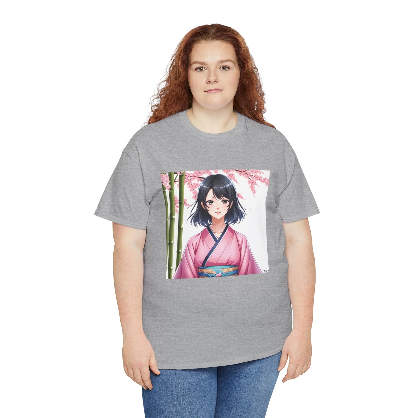 Anime Sakura Unisex Cotton Tee – Japanese Kimono Style Cherry Blossom Shirt