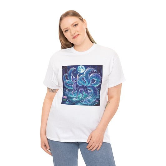 Blue Nine-Tailed Fox Tee – Mystical Anime Spirit Creature Shirt