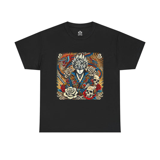 Anime Pirate Unisex Tee with Skulls and Roses Design