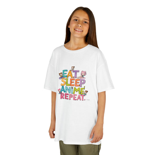 Kids Anime Girls Tee – Eat Sleep Anime Repeat Graphic Shirt