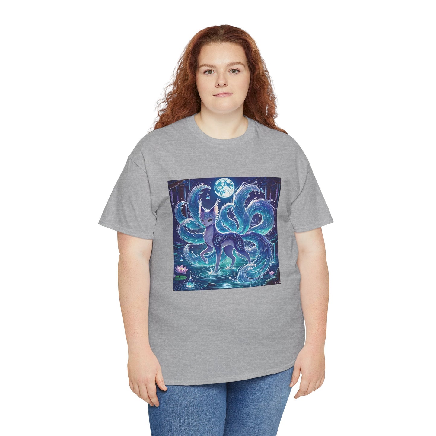 Blue Nine-Tailed Fox Tee – Mystical Anime Spirit Creature Shirt