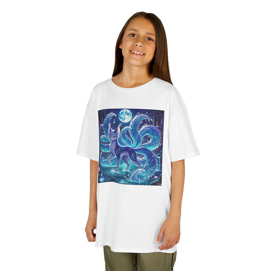 Kids Nine-Tailed Fox Tee – Blue Anime Spirit Creature Shirt