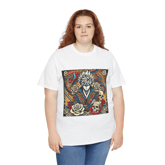 Anime Pirate Unisex Tee with Skulls and Roses Design